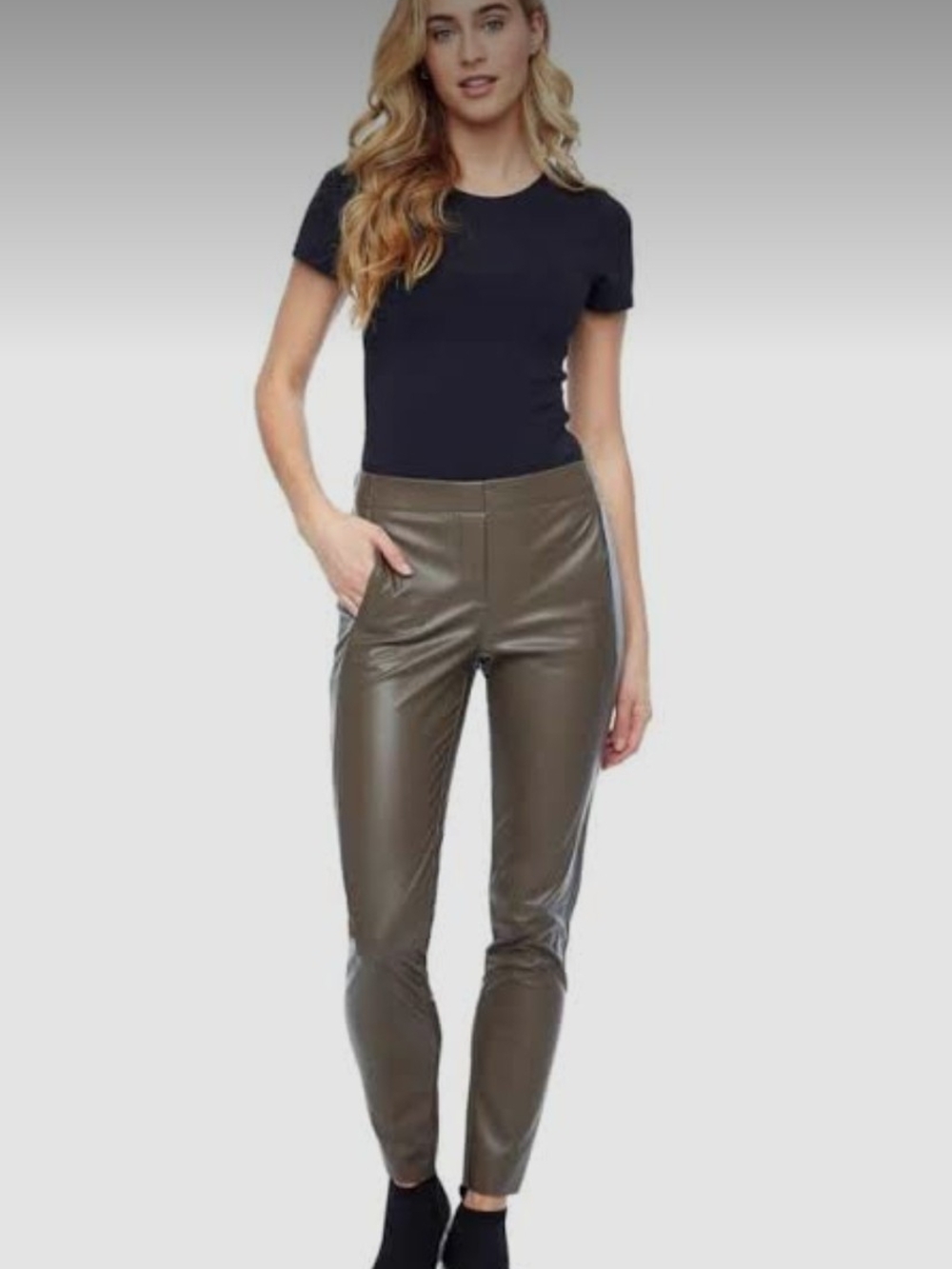 I love Tyler Madison Ankle High-Rise Cropped Faux Leather Pants in Graphite